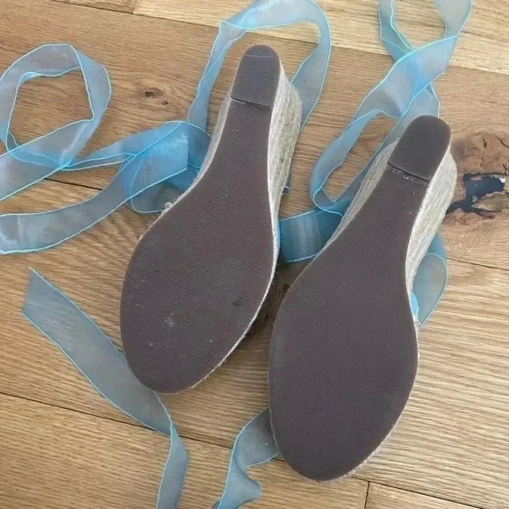 Steve Madden Blue Beaded Espadrilles Tie Up Wedges